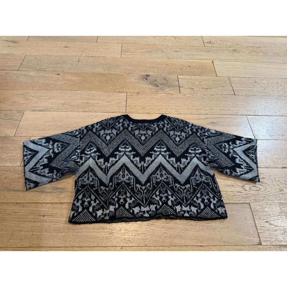 Free People Sweater Black Gray Fair Isle Knit Bohemian Pullover Top Small (1170)